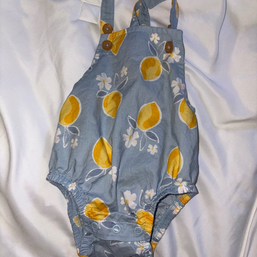 Carter's Light Blue and Yellow Lemon Romper
